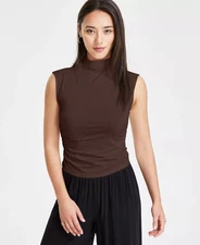 Bar III Women's Top Petite PS Side-Ruched Mock-Neck Sleeveless