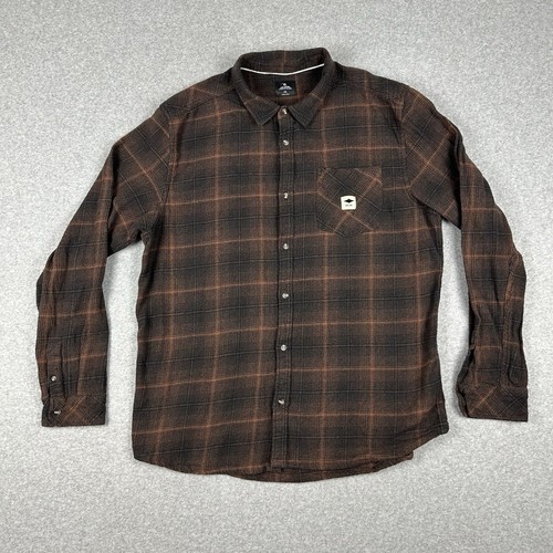 Rip Curl Men's Long Sleeve Flannel Shirt Size 2XL Brown Heavy Brushed Cotton
