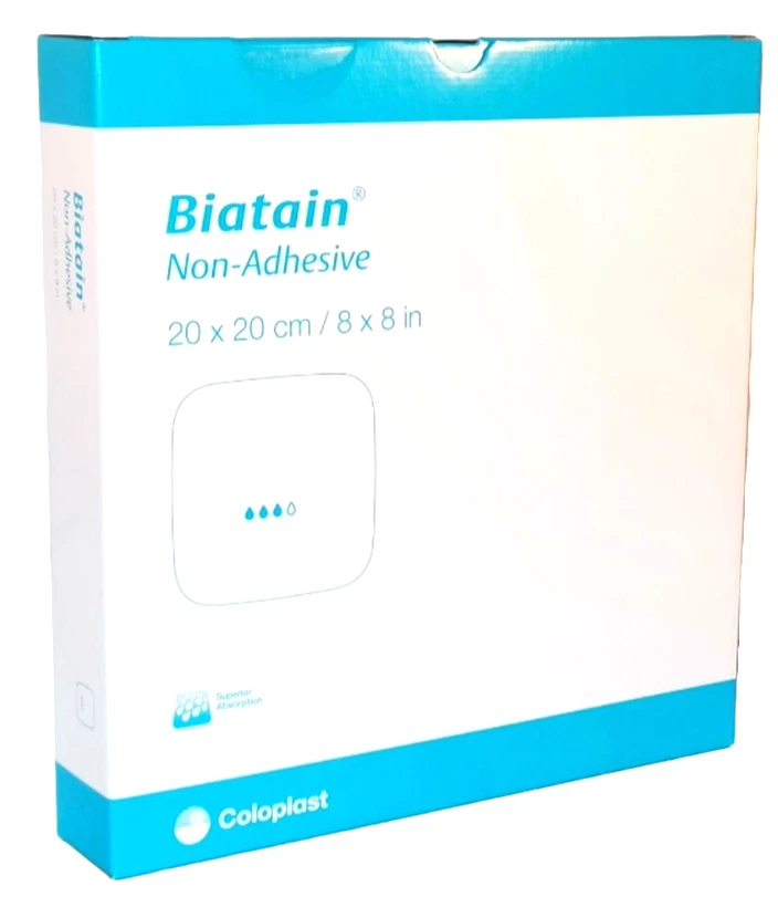 COLOPLAST BIATAIN Schaumverband 20x20 cm nicht haftend 5 St PZN 18125357 Verfall 02/27