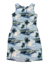 Vintage IOLANI Sz. S Made in Hawaii Sunset Tropical Blue Sleeveless Dress Resort