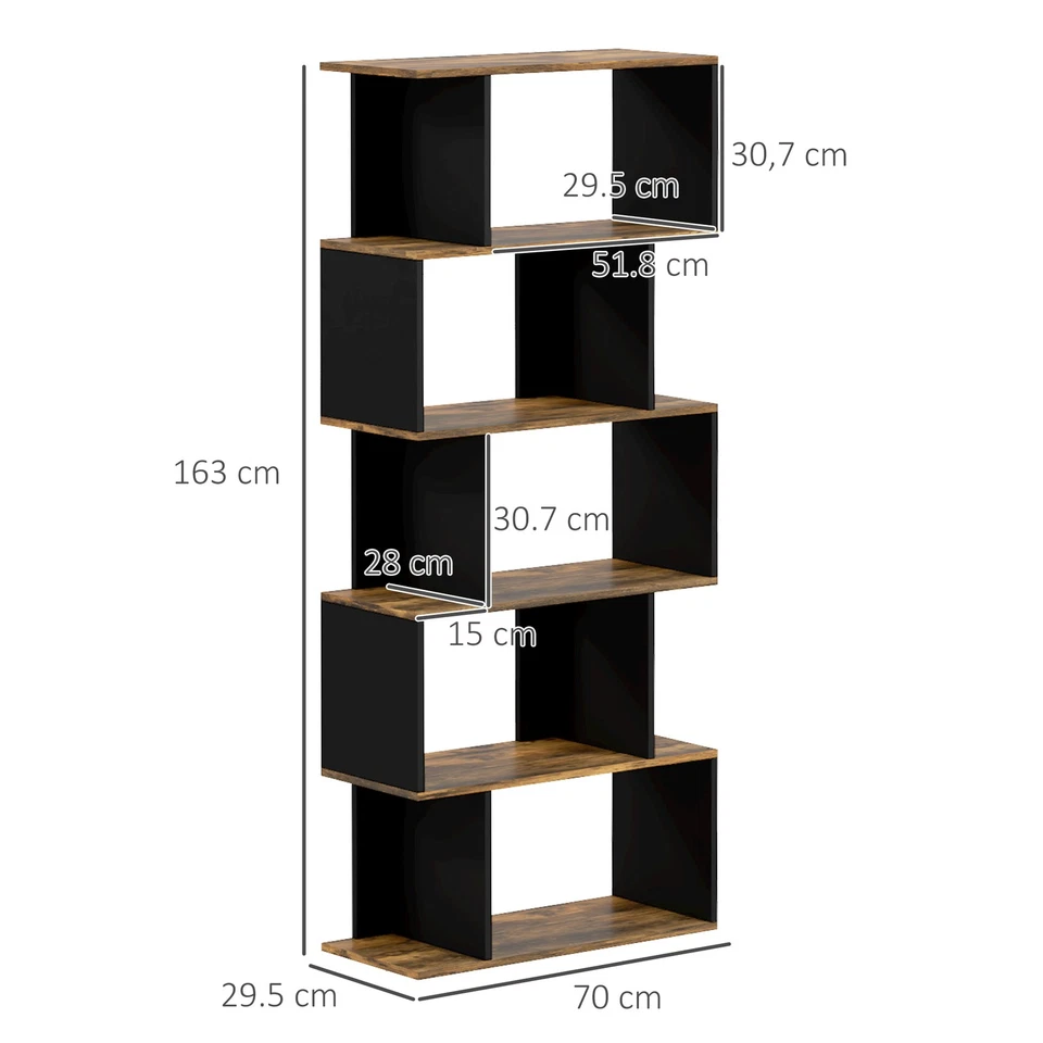 HOMCOM Libreria Moderna Asimmetrica con 5 Ripiani in Legno 70x29.5x163cm Marrone - Immagine 4 di 4