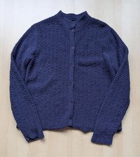 Vintage Eileen Fisher 90s Navy Wool Blend Cardigan Sweater Made in Hong Kong