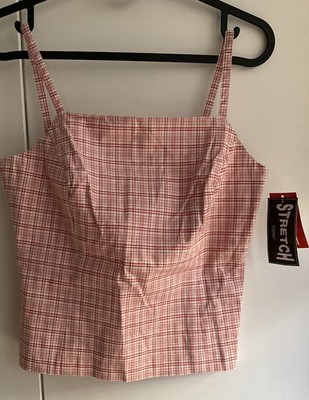 Esprit Stretch Red Gingham Cropped Top XS (1/2)