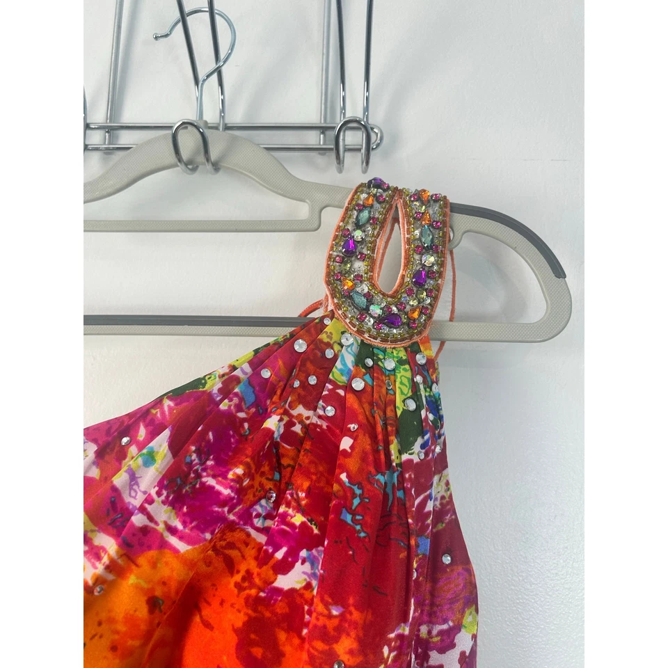 Night Moves Formal Gown Size 2 Rainbow Watercolor Rhinestone Single Shoulder - Image 3 of 4