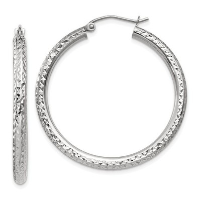 14 Karat Weißgold Diamantschliff Struktur Creolen leicht klassisch elegant