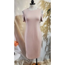 Calvin Klein Cold-Shoulder Sheath Dress Size 4 Blush Pink Scuba Stretch Knit