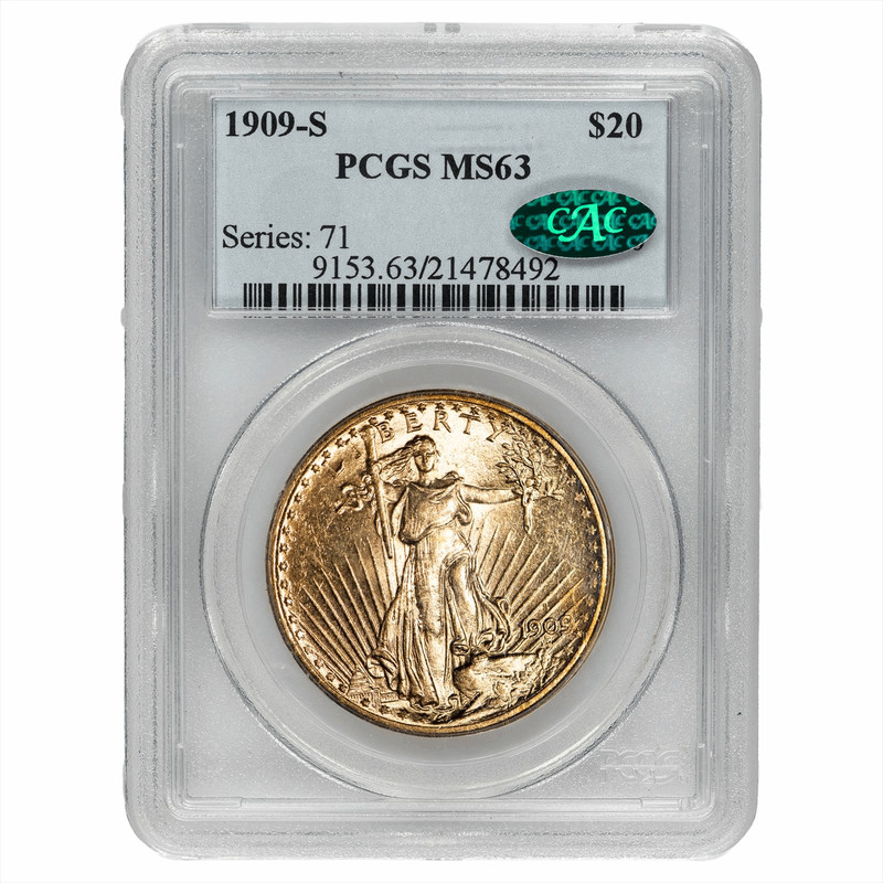 1909S St. Gaudens Gold Double Eagle $20 PCGS MS 63 CAC