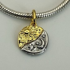 Pandora Sonne und Mond Himmlischer Talisman Charm 925 Silber 18k Vergoldet Retired