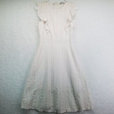 Ecowish Womens Dress Size Small Ruffles Cap Sleeve A-Line Midi White Lined