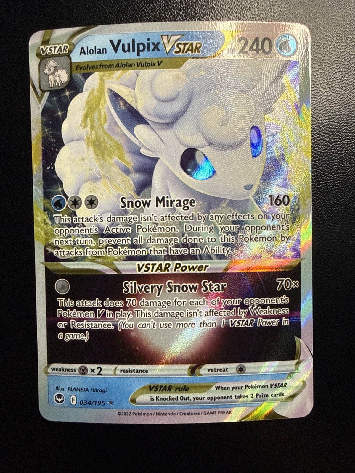 Alolan Vulpix VSTAR 034/195 Holo VSTAR Rare Silver Tempest Pokemon Card