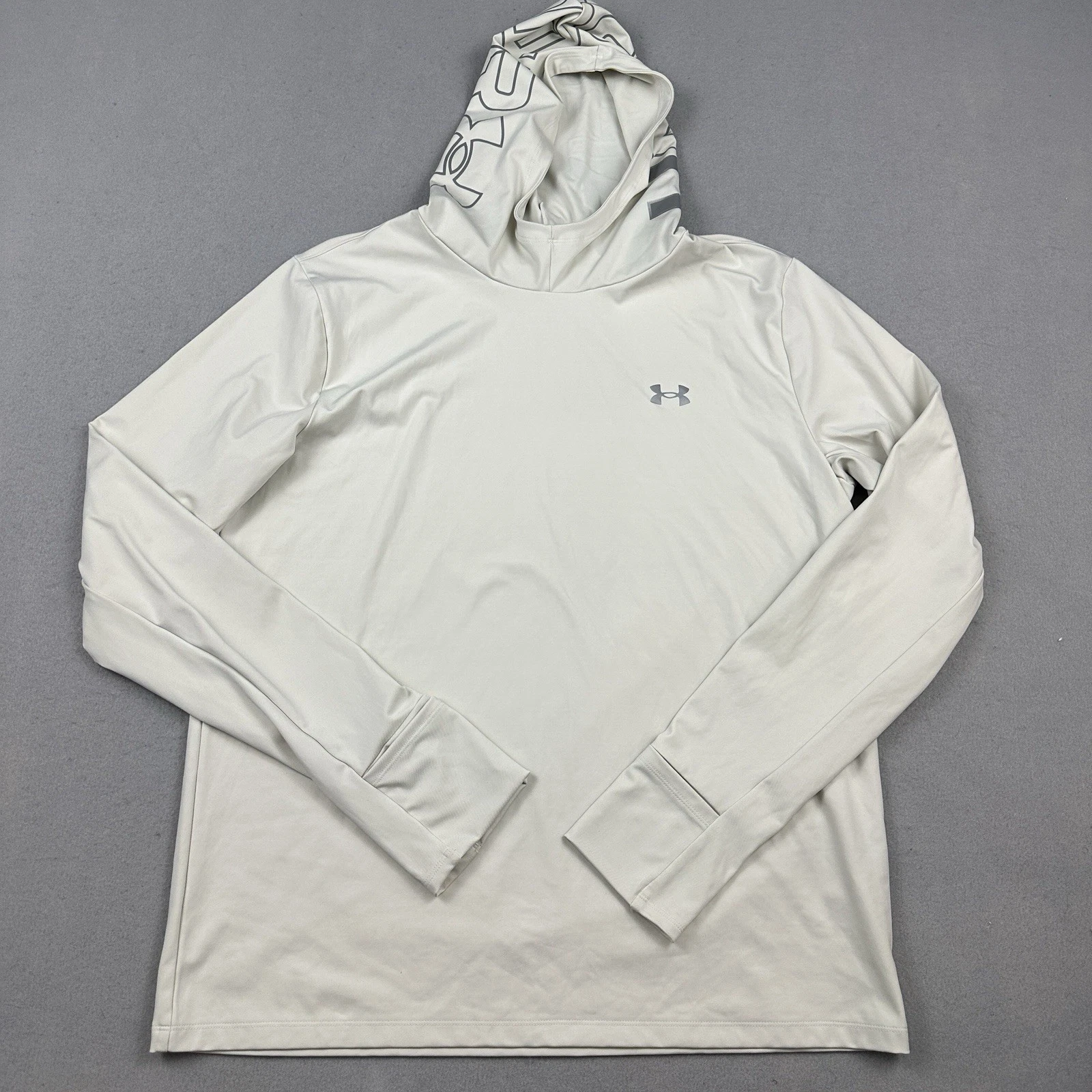 Under Armour Shirt Men 2XL Grey Fitted Running Reflective ColdGear Hood XXL