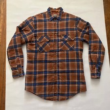 VINTAGE OUTDOOR EXCHANGE PLAID QUILTED FLANNEL SIZE M TALL BROWN/BLUE FALL