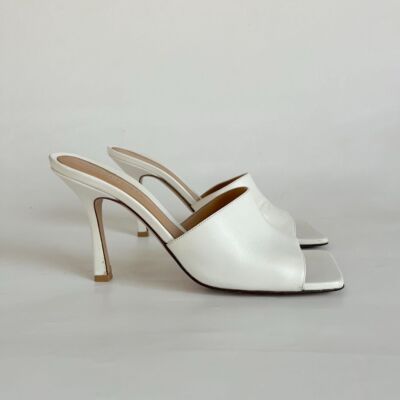 Bottega Veneta White Stretch Mule Sandals 385