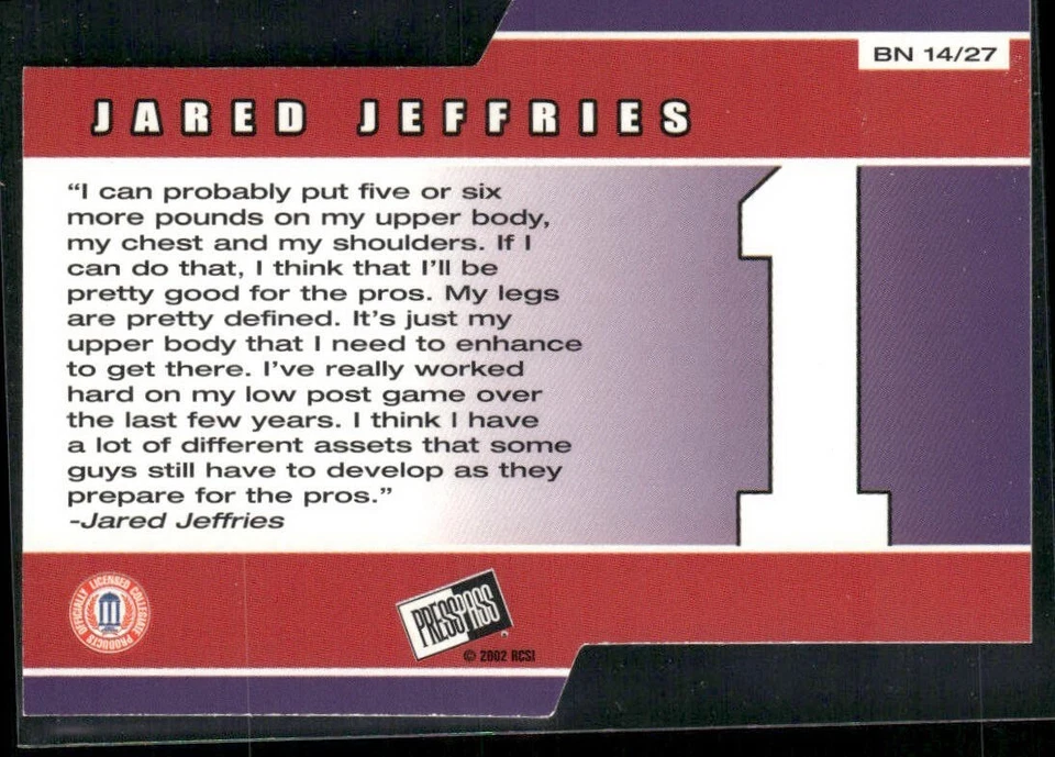 Pase de prensa Jared Jeffries 2002 grandes números #14 Foto 2 de 2