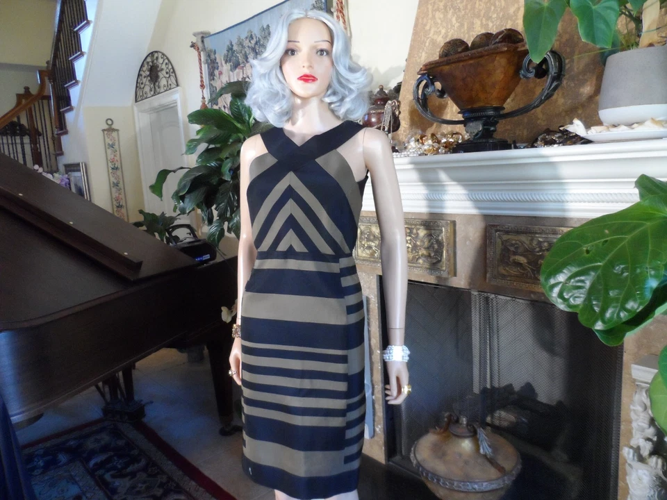 Vestido halter a rayas Lanvin Ete 2013 negro y topo mezcla de algodón talla FR 40- US 8 Foto 4 de 4