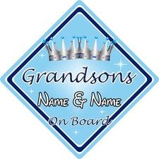 Baby On Board Car Sign ~ Grandsons On Board ~ L.Blue - Personalised