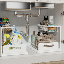 REALINN under Sink Organizer, Pull Out Cabinet Organizer 2 Tier Slide Out Sink S