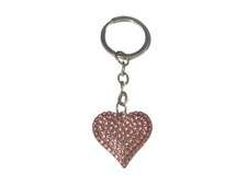 Pink Silvertone Crystal Stone Heart Shaped Pendant Keychain