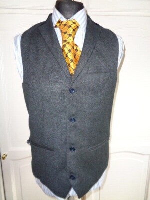 MARK DARCY LONDON BLUE TWEED WAISTCOAT  WITH VELVET COLLAR  UK 40/42 R 