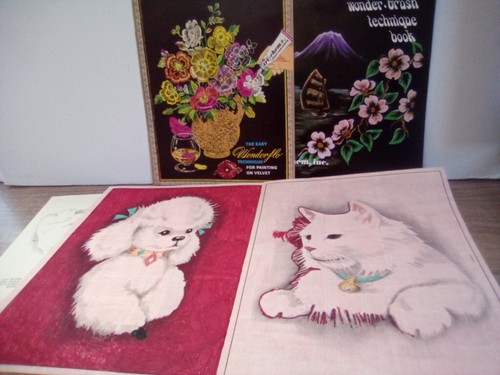 Vintage Tri-Chem Embroidery lot 2 Books Velvet Material 2 Charts Poodle & Cat