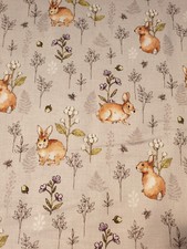 Rabbit fabric UK 100% cotton material metres wild animals bunny flower forest