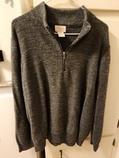 Mens L L Bean Knit Sweater Gray/black Quarter Zip Up Size XL 100 Cotton