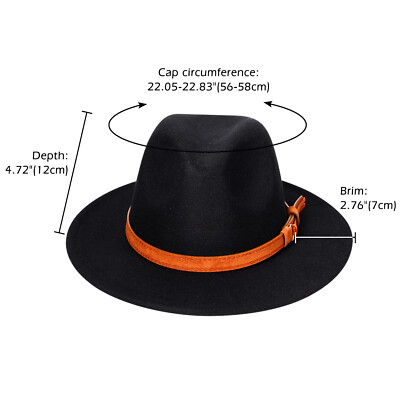 Wide Brim Black Fedora Hat Size L Rivet Belt Buckle Band Panama Jazz Adjustable Classic Men Women Wide Brim Felt Fedora Hat Trilby Panama  main image 4