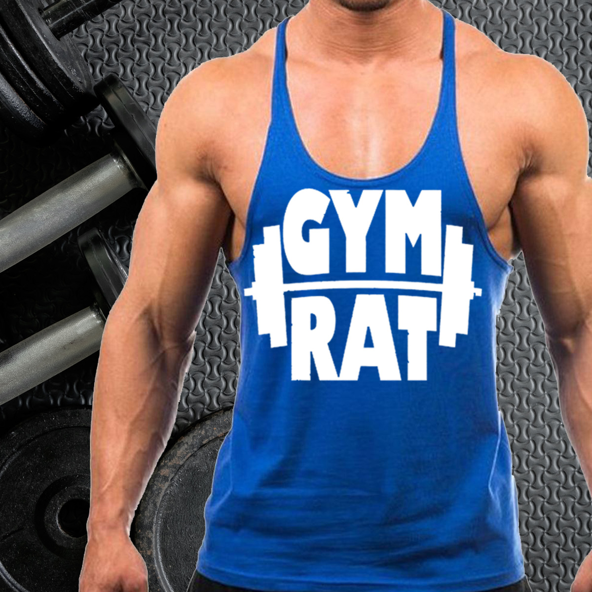 GYM RAT GYM VEST STRINGER BODYBUILDING MUSCLE TRAINING TOP FITNESS