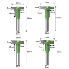 4PCS 8mm Shank T-Slot Router Bit Straight Edge Slotting Milling Cutter Cutting