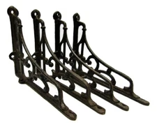Set of 4 New Rustic Cast Iron Shelf Brackets Classic 5" x 6.5" Vintage-Style
