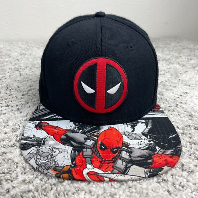 Marvel Deadpool Hat Comics Bioworld Snapback Baseball Cap Flat Bill Logo Black