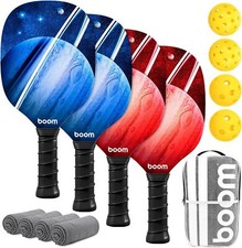 Pickleball Set, 4 Premium Wood Paddles, 4 Cooling Towels, 4 Balls  Carry Bag