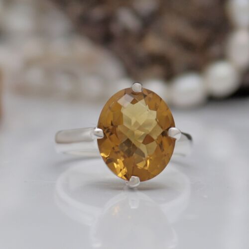 Anello in argento sterling al quarzo birra taglio a scacchi naturale con set ... - Foto 3 di 7