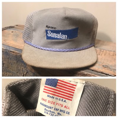 VINTAGE ELANCO SONALAN SNAPBACK TRUCKER HAT ROPE MADE IN USA CORDUROY FARMER CAP