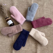 Lady Faux Mohair Mittens Gloves Winter Plush Warm Full Finger Knitted Retro Soft