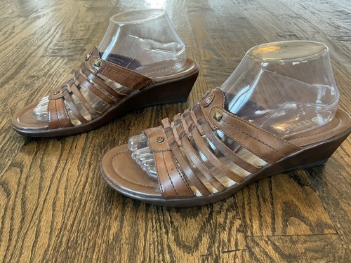 Earth Spirit Classics "Ginny" Brown Leather Weave Wedge Sandals Women's Size 9.5 - Picture 5 of 18