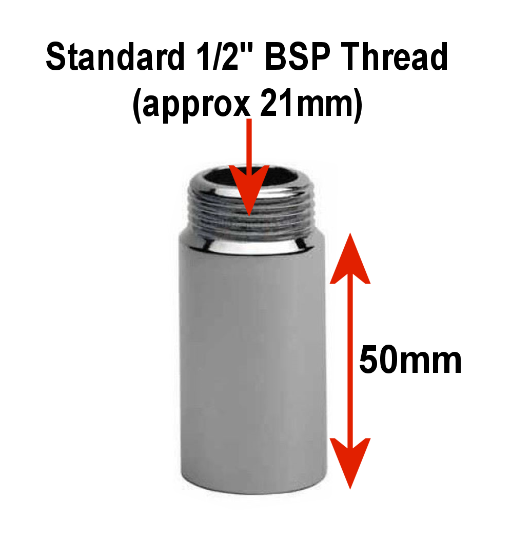 PAIR of Chrome Bib Tap Extensions Fixed Length 1/2" x 50mm Male to Female Joiner eBay