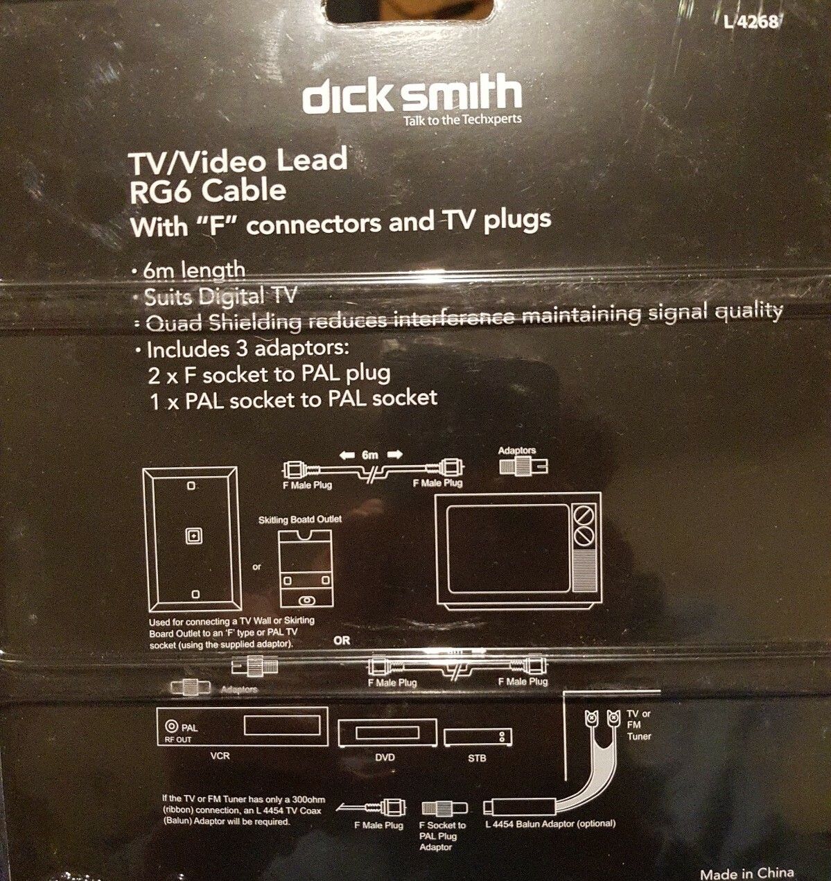 Dick Smith 6m RG6 Quad Shield FType Coax Cable Digital TV Antenna