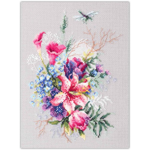 Kit Point De Croix Magic Needle Zweigart - Motif "Bouquet De Fleurs Avec Tournesol" - Tissu Aida 14ct - Neuf