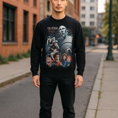 Queen News of the World Graphic Sweatshirt Pullover Mens Black Retro Band Small