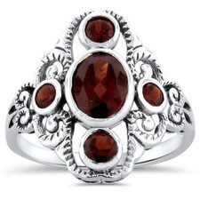 GENUINE GARNET CLASSIC STYLE 925 STERLING SILVER FILIGREE RING 226Z