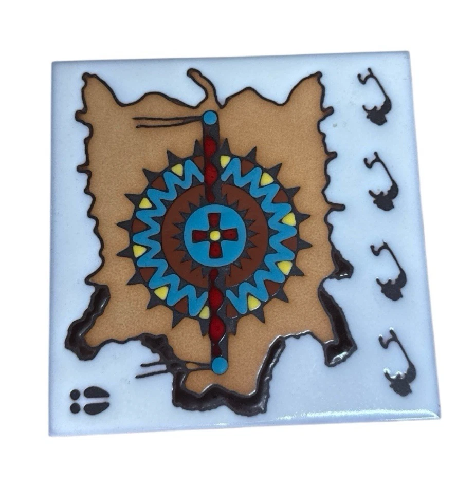 ЮГО-ЗАПАДНАЯ КЕРАМИЧЕСКАЯ ПЛИТКА ИЗ КОЖИ БУЙВОЛА ПОКАЗЫВАЕТ ХУДОЖЕСТВЕННЫЙ МОТИВ 6 ДЮЙМОВ КВ. ВИНТАЖНЫЙ  - Изображение 2 из 4