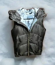 Snowboarding Hooded Down Filled Puffer Vest Full Zip Brown Womens Small Bonfire