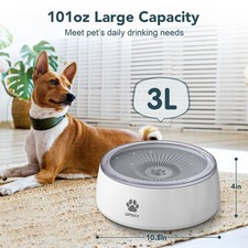 3L Dog Water Bowl 101oz No Spill Dog Bowl W/ Slow Feeder Mat Pet Water Dispenser