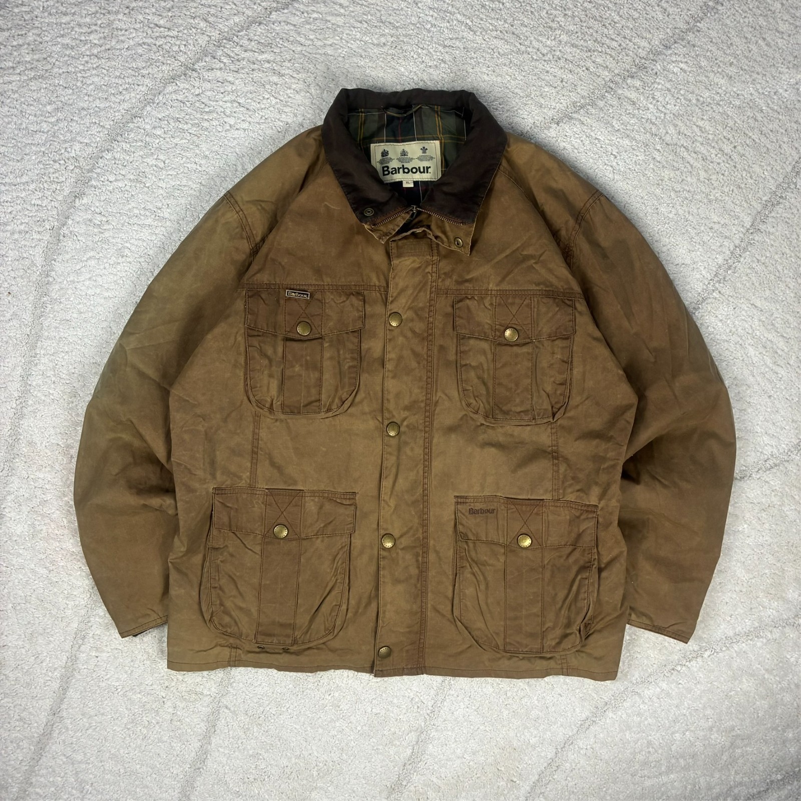 Vintage Barbour BR31 ‘New Utility’ Brown Olive Size XL Cotton Utility Wax Jacket