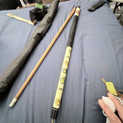 Two-Piece Billiard Cue Stick, Cartoon Graphics, Black Yellow Design, with Case