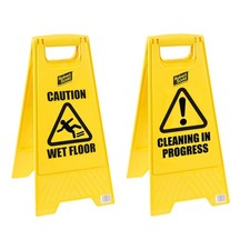 Caution Wet Floor / Cleaning In Progress Sign 64cm Dual Message Yellow