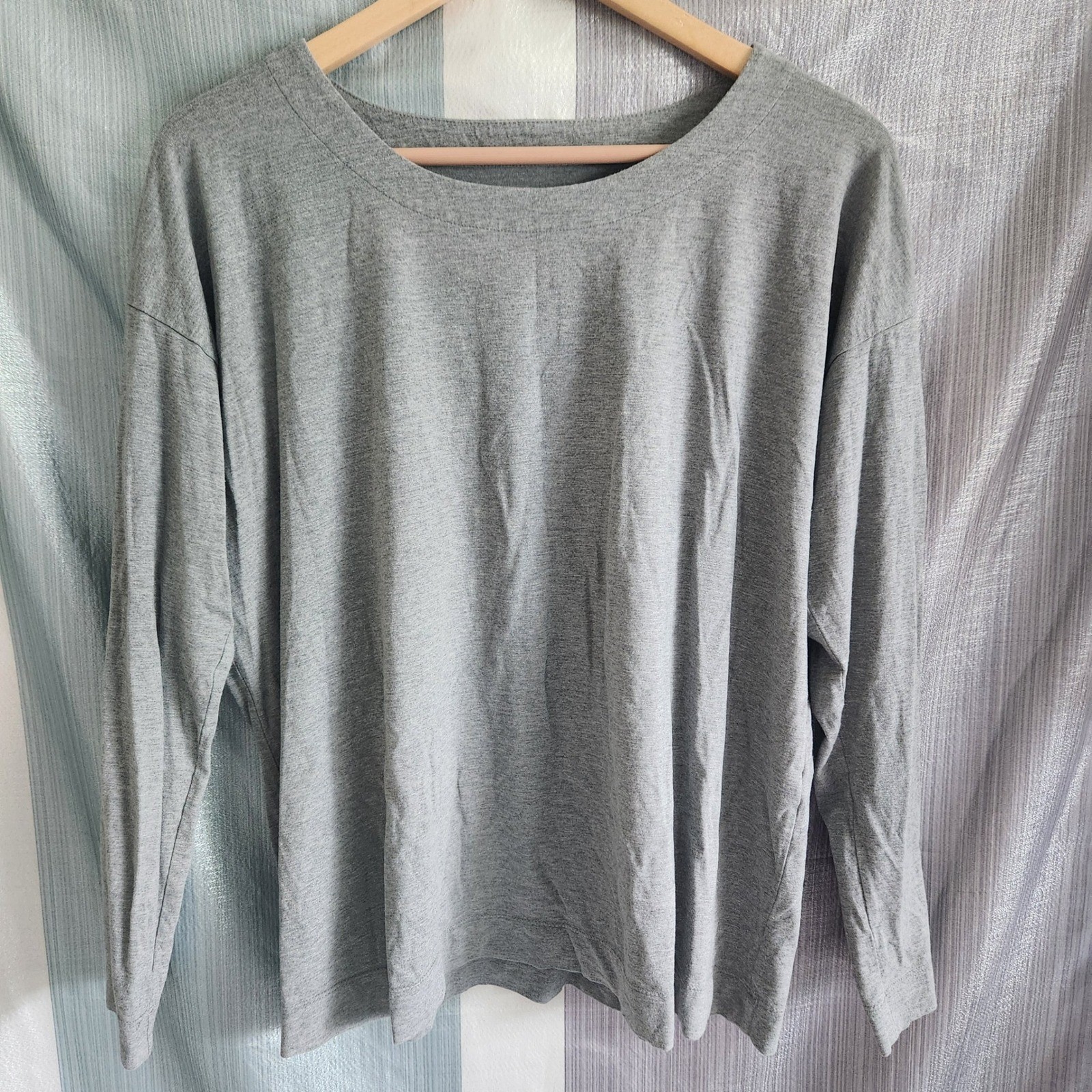 J. Jill Luxe Supima Relaxed Tee Heather Gray Long Sleeve Boat Neck Shirt L Soft