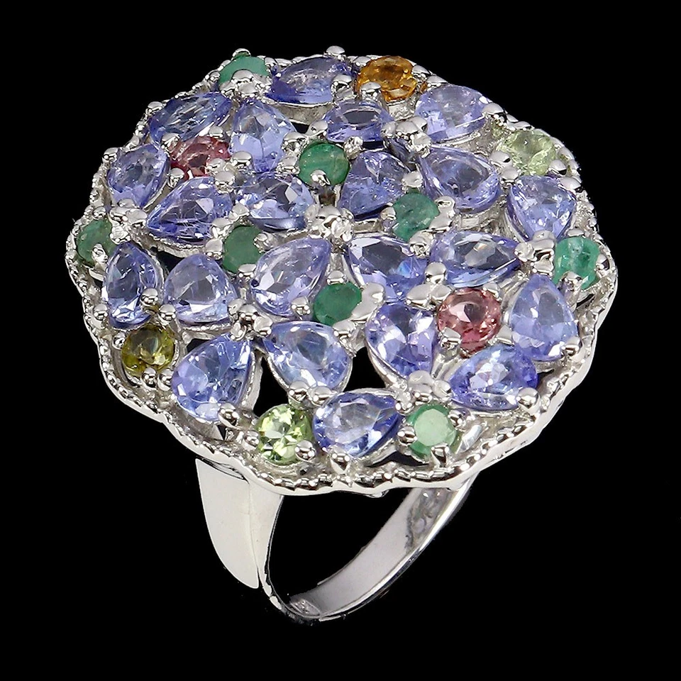 925 Sterlingsilber Ring Birne Tansanit Smaragd Turmalin Edelstein Schmuck Sz 8 - Bild 2 von 4