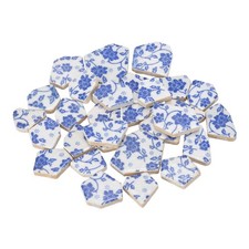 Irregular Ceramic Mosaic Tiles 200g/0.44lb Broken Tiles White/Blue
